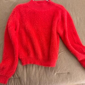 Cozy Red Fuzzy Crew Neck Sweater